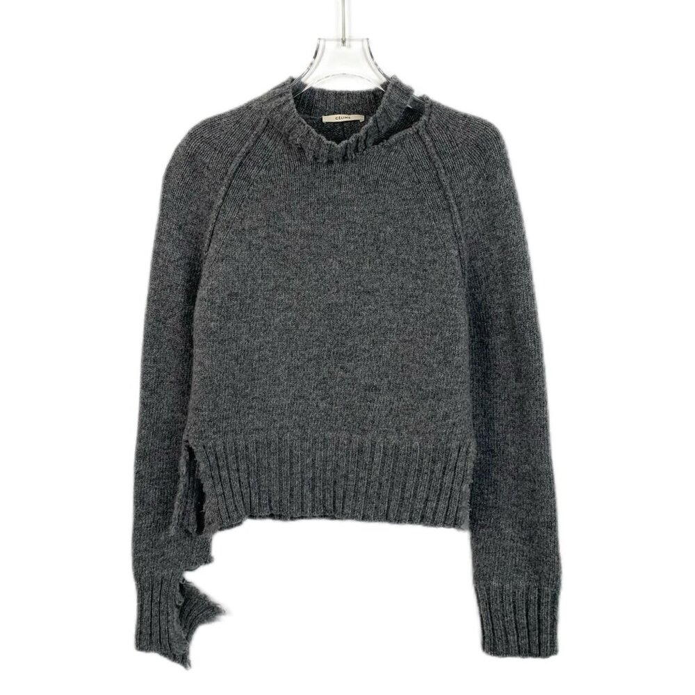 Céline Gray Wool Sweater With Distressed Hem & Sleeves Size S